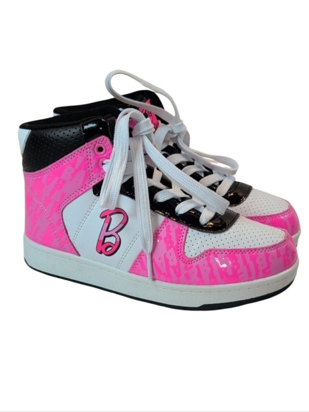 Barbie White, Pink & Black High-Top Kids Sneakers Size 3